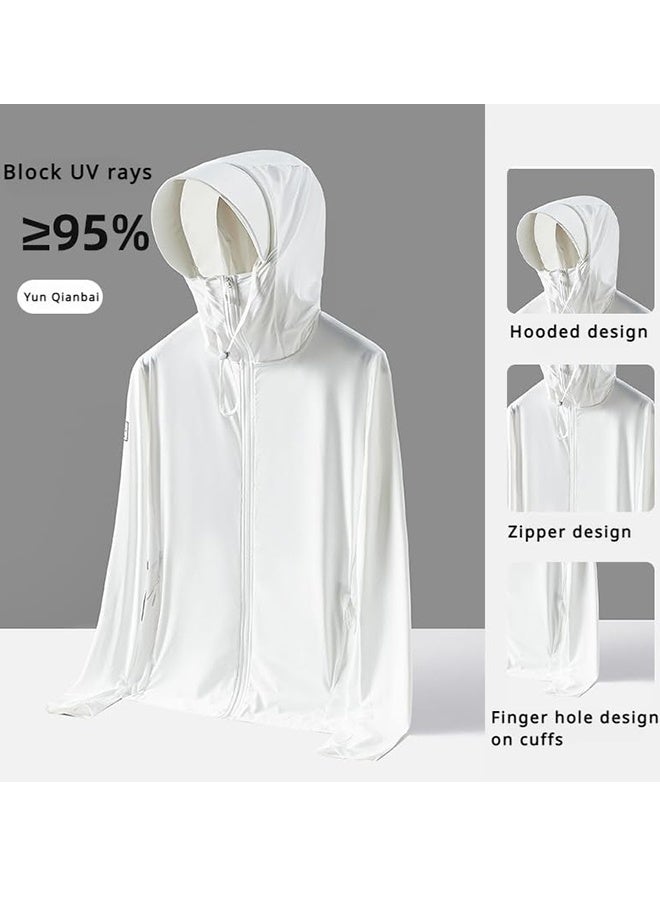 Generic Men's UPF 50+ Sun Protection Lightweight Hoodie Performance Long Sleeve SPF UV Shirt for Fishing Running 3XL (White) - Image 2