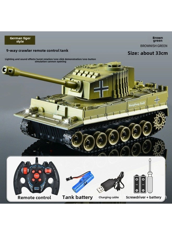 Remote Control Tank Car Crawler 99 Type Children's Charging Electric Off-road Tiger Armored Car Model Boy Toy Car-Color:9 Command 2.4G Tiger Tank Brown Green-Battery Rotation-Specifications:Official Standard  - Image 1