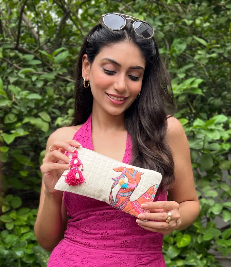 MASQ Canvas by Q-One Versatile, Multipurpose Zipper Pouch for Girls and Women, Camel Embroidered Pouch, Durable, Designed for Being Functional and Trendy with Ample Storage 12 Cms - Image 3