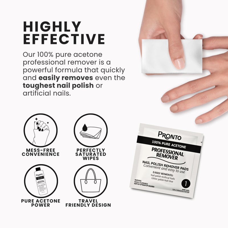 Pronto Nail Polish Remover Pads, 10 Pcs. Individually Wrapped Acetone Wipes, Pure Acetone Wipes Remover For Salon & Home - Quick Polish Nail Soak Pads - Image 5