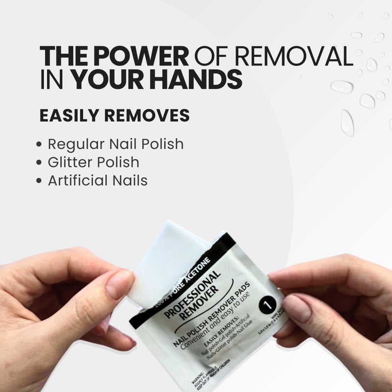 Pronto Nail Polish Remover Pads, 10 Pcs. Individually Wrapped Acetone Wipes, Pure Acetone Wipes Remover For Salon & Home - Quick Polish Nail Soak Pads - Image 4