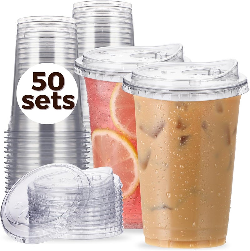 Aatriet 20 oz Clear Plastic Cups with Strawless-Sip-Lids, 50 Sets Disposable Cups Plastic Iced Coffee Cups, To Go Cups with Sip Through Lids for Smoothie, Milkshake, Cold Drinks for Party, Wedding, Event - Image 1