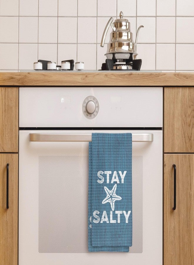 Tzhim Nautical Kitchen Towels, Coastal Beach House Hand Towels, Blue Nautical Starfish Stay Salty Dish Towel Dishcloths Tea Towel for Kitchen, Blue Coastal NauticalKitchen Bathroom Decor, 16x24in - Image 3