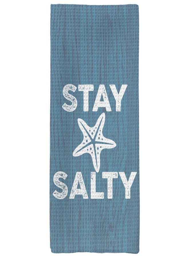 Tzhim Nautical Kitchen Towels, Coastal Beach House Hand Towels, Blue Nautical Starfish Stay Salty Dish Towel Dishcloths Tea Towel for Kitchen, Blue Coastal NauticalKitchen Bathroom Decor, 16x24in - Image 1
