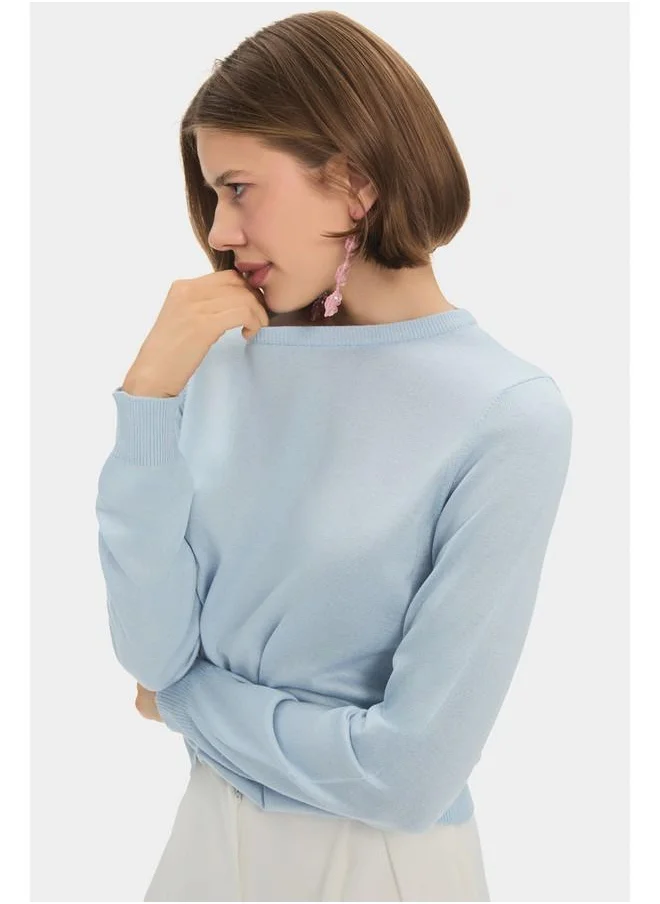 جون June Women Exclusive Crew Neck Viscose Blend Knitwear Sweater Baby Blue