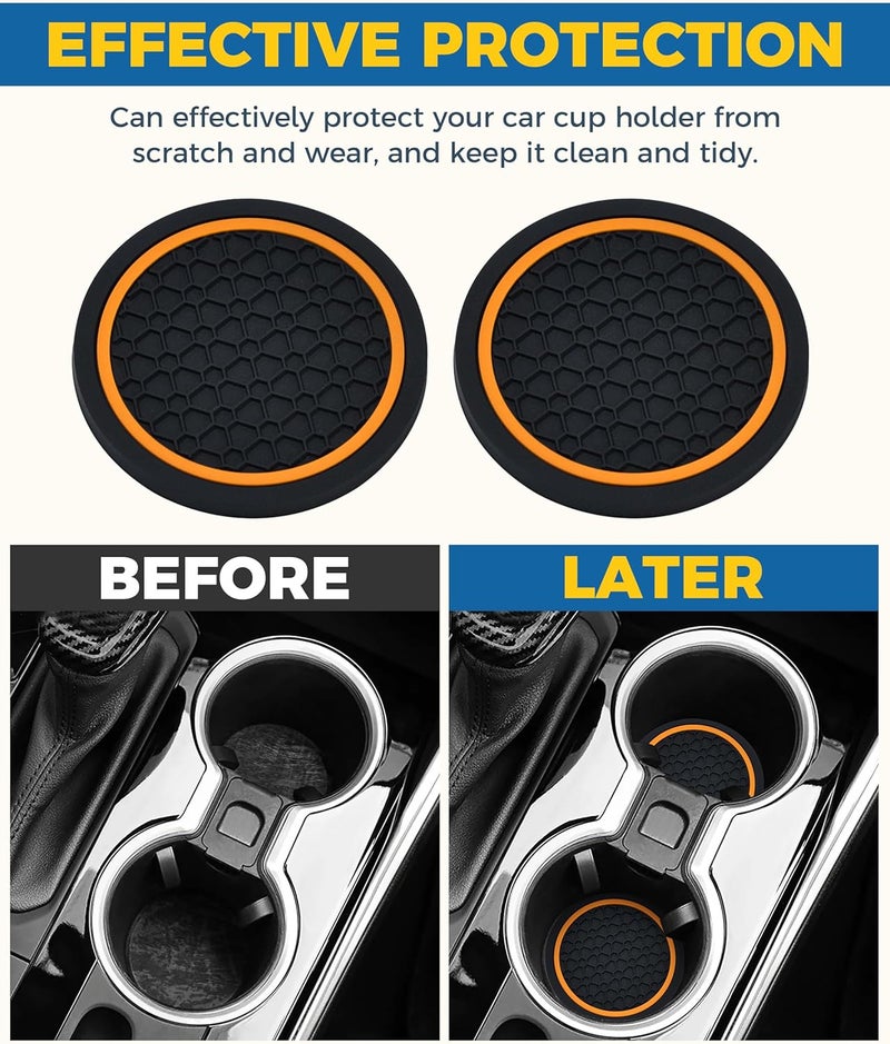 UBOG 4PCS Car Coasters,Car Accessories Car Cup Coasters,Car Accessories Interior,2.75 Inch Car Coasters for Cup Holders,Universal Non-Slip Car Cup Holder Coaster for Most Vehicle Truck (Black&Orange) - Image 4