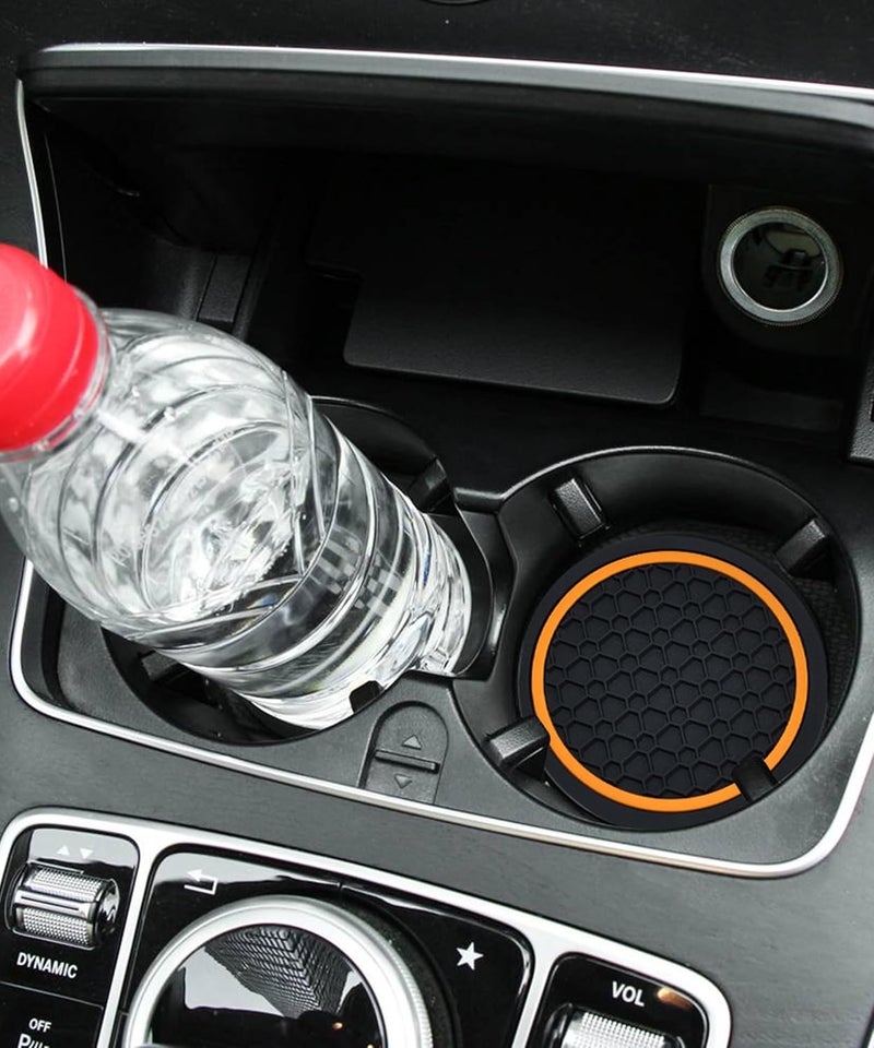 UBOG 4PCS Car Coasters,Car Accessories Car Cup Coasters,Car Accessories Interior,2.75 Inch Car Coasters for Cup Holders,Universal Non-Slip Car Cup Holder Coaster for Most Vehicle Truck (Black&Orange) - Image 5