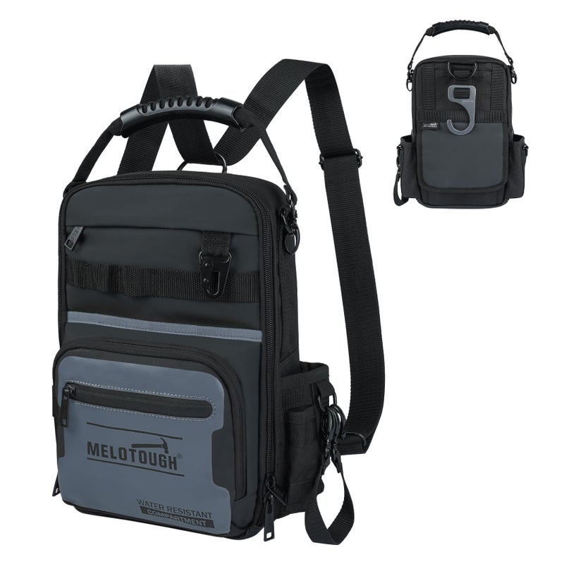 MELOTOUGH Small Tool Backpack for Men 30 Multi-Storage Pockets Heavy Duty Tool Bag Backpack with Dual-Form Shoulder Strap for Electrician, HVAC, Technician - Water Resistant (Grey) - Image 1