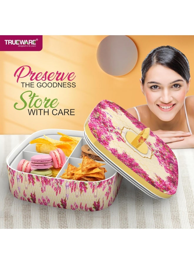 Trueware Cannes Luxury storage container, Serving and Gift Set | BPA Free | Food Garde | Dry Fruit Serving | Diwali Gift | 350 ML Each Compartment Total 1400 ML - Image 3