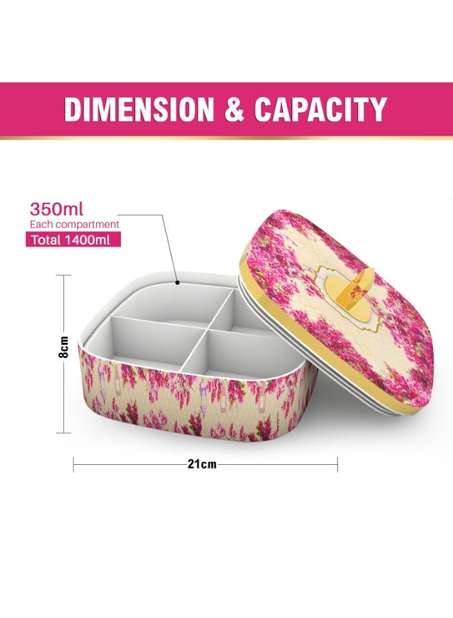 Trueware Cannes Luxury storage container, Serving and Gift Set | BPA Free | Food Garde | Dry Fruit Serving | Diwali Gift | 350 ML Each Compartment Total 1400 ML - Image 4