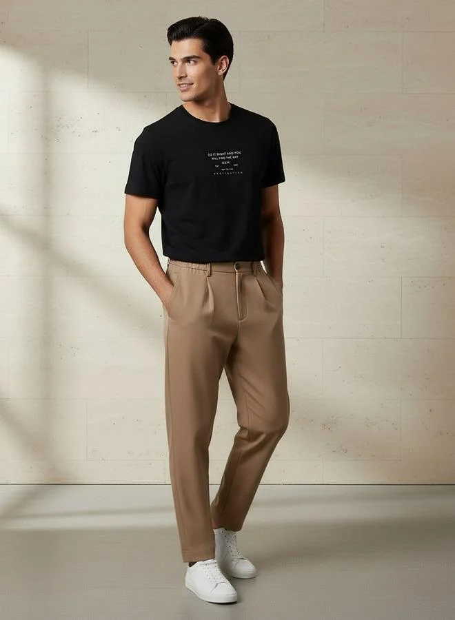 ايكونيك Iconic Men Slim Fit Crew Neck Short Sleeve Printed T-shirt