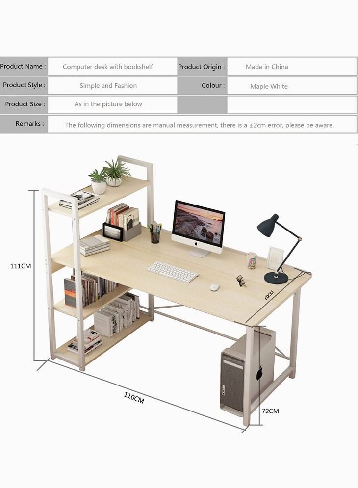 ZUIHAO 110 * 60cm Gaming Table Home Office Computer Desk Modern Simple Study Table with Bookshelf Laptop Table Notebook Desk with Extra Strong Legs - Image 2