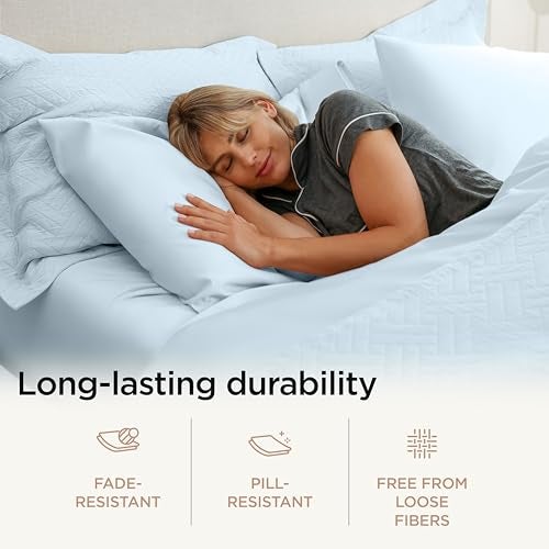 Threadmill 100% Cotton Sheets for Twin Size Bed - 600 Thread Count Twin Bed Sheets Set with 15” Deep Pocket - Sateen Weave 3-Piece Bedding Set with Cooling Effect, Blue - Image 5