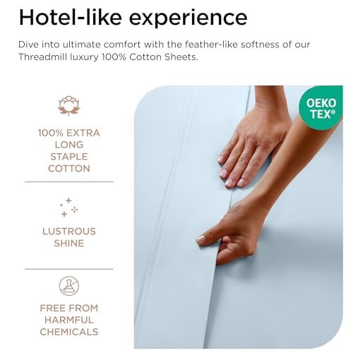 Threadmill 100% Cotton Sheets for Twin Size Bed - 600 Thread Count Twin Bed Sheets Set with 15” Deep Pocket - Sateen Weave 3-Piece Bedding Set with Cooling Effect, Blue - Image 4
