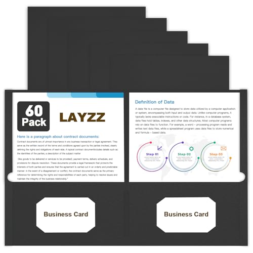LAYZZ Folders with Pockets, LAYZZ 60 Pack Paper Pocket Folders, 2 Pocket File folders Fits Letter Size Paper, for School Office and Home (Black) - Image 1