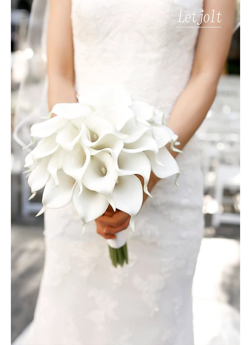 Letjolt Letjolt White Calla Lily 12Pcs Artificial Flowers Bouquet for Wedding Bride Shower Blessing Gift Home Decoration Faux Calla Lilies Flower  White  - Image 2