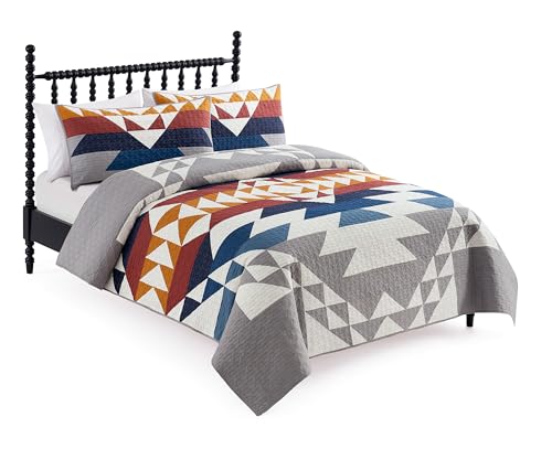 Pendleton Explorer King Quilt Bedding Set with 2 Shams Premium Cotton Bedding Lightweight Quilted Bedspreads Coverlet for Bed Aztec Western Quilt Machine Washable King Blue Grey Multi - Image 1