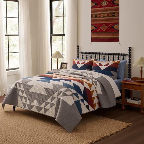 Pendleton Explorer King Quilt Bedding Set with 2 Shams Premium Cotton Bedding Lightweight Quilted Bedspreads Coverlet for Bed Aztec Western Quilt Machine Washable King Blue Grey Multi - Image 3