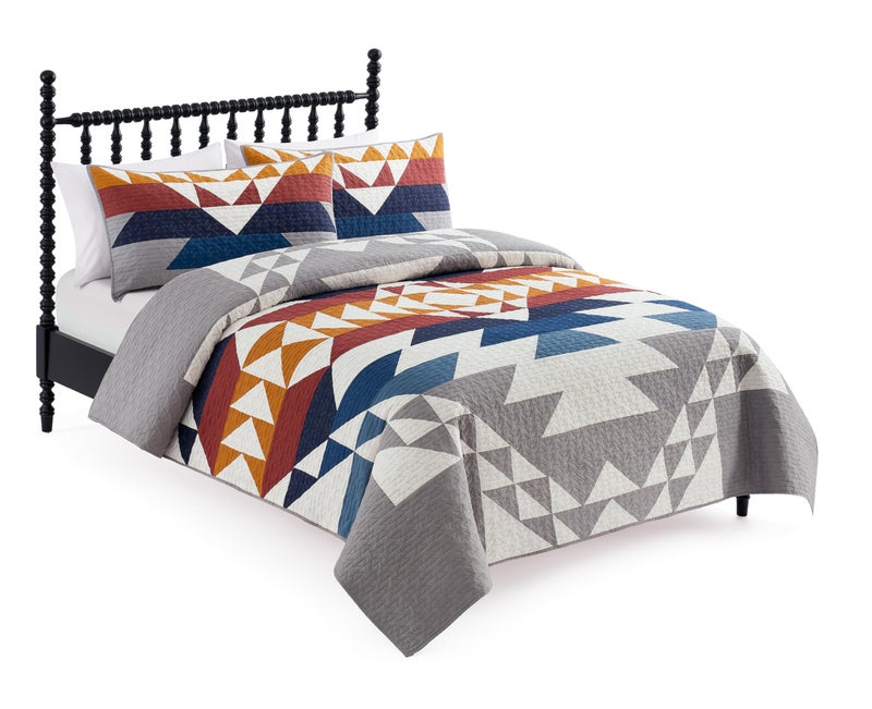Pendleton Explorer King Quilt Bedding Set with 2 Shams Premium Cotton Bedding Lightweight Quilted Bedspreads Coverlet for Bed Aztec Western Quilt Machine Washable King Blue Grey Multi - Image 2