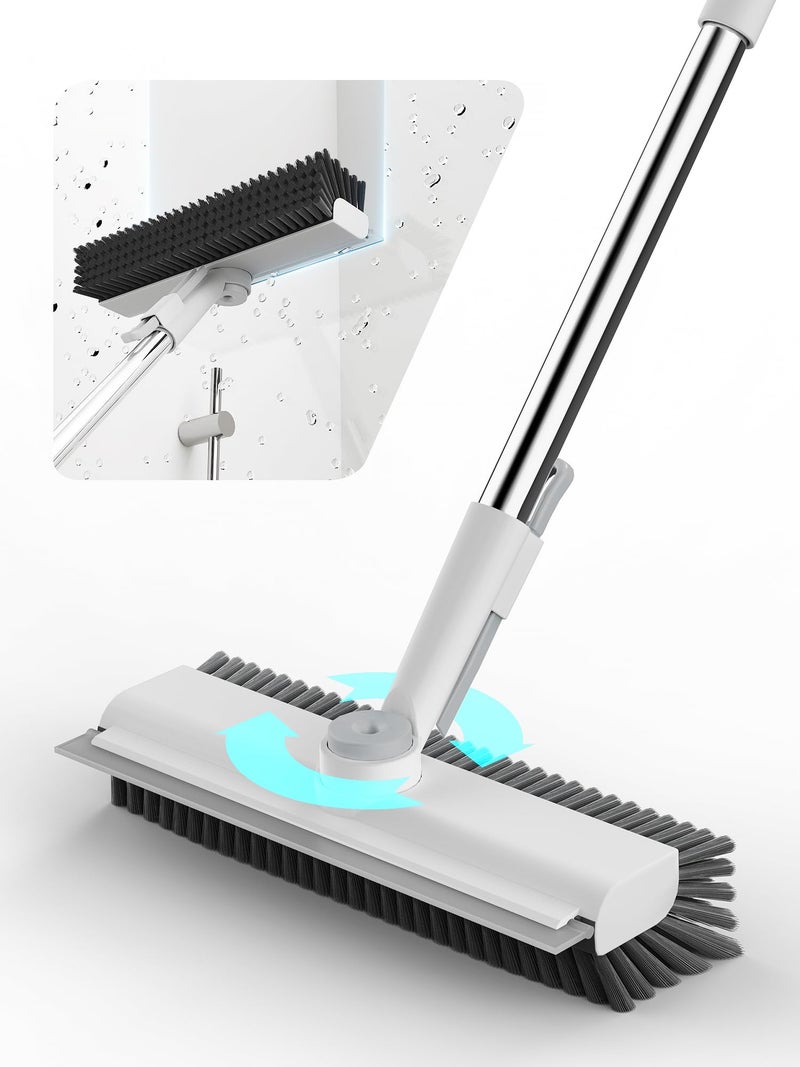 HelpX Floor Scrub Brush with Long Handle, 3 in 1 Scrape and Heavy-Duty Stiff Bristle Floor Scrubber Brush with Squeegee and Tweezer for Cleaning Tile Wall Deck Bathroom Patio Garage Kitchen (White) - Image 1