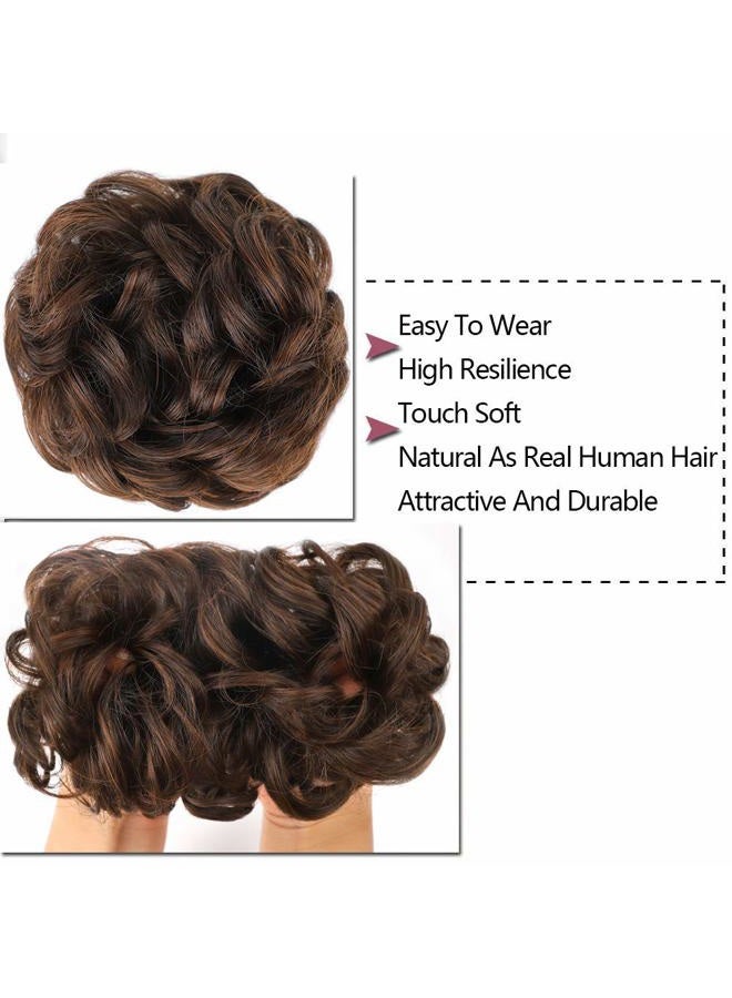 MORICA 1PCS Messy Hair Bun Hair Scrunchies Extension Curly Wavy Messy Bun Hair Synthetic Chignon Hairpieces for Women (4/30#(Dark Brown & Light Auburn Mixed)) - Image 3