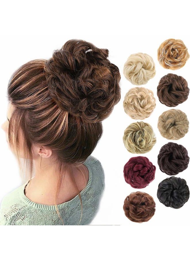 MORICA 1PCS Messy Hair Bun Hair Scrunchies Extension Curly Wavy Messy Bun Hair Synthetic Chignon Hairpieces for Women (4/30#(Dark Brown & Light Auburn Mixed)) - Image 1