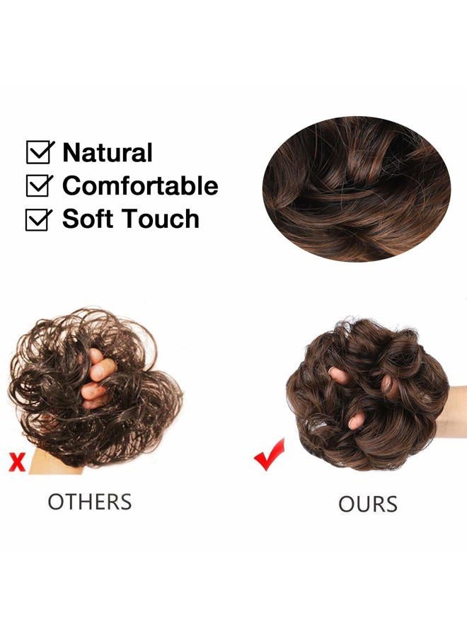 MORICA 1PCS Messy Hair Bun Hair Scrunchies Extension Curly Wavy Messy Bun Hair Synthetic Chignon Hairpieces for Women (4/30#(Dark Brown & Light Auburn Mixed)) - Image 4