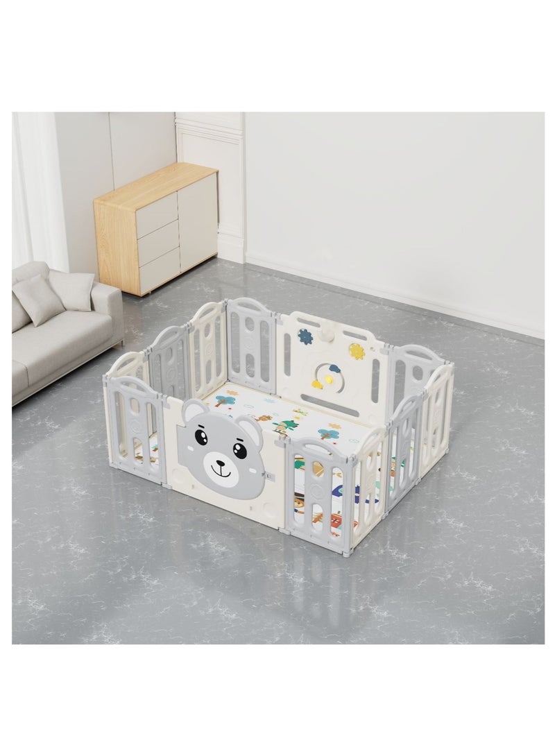 فول جوي ساحات لعب محمولة، حظيرة لعب للأطفال، سياج كرات، أسوار قابلة للطي للزحف مع حلقة كرة سلة ,148*115*62 سم - Image 1