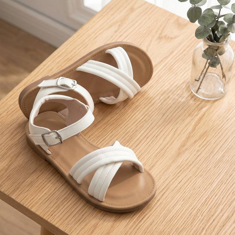 Girls Casual Sandals White PU Floral - Image 3