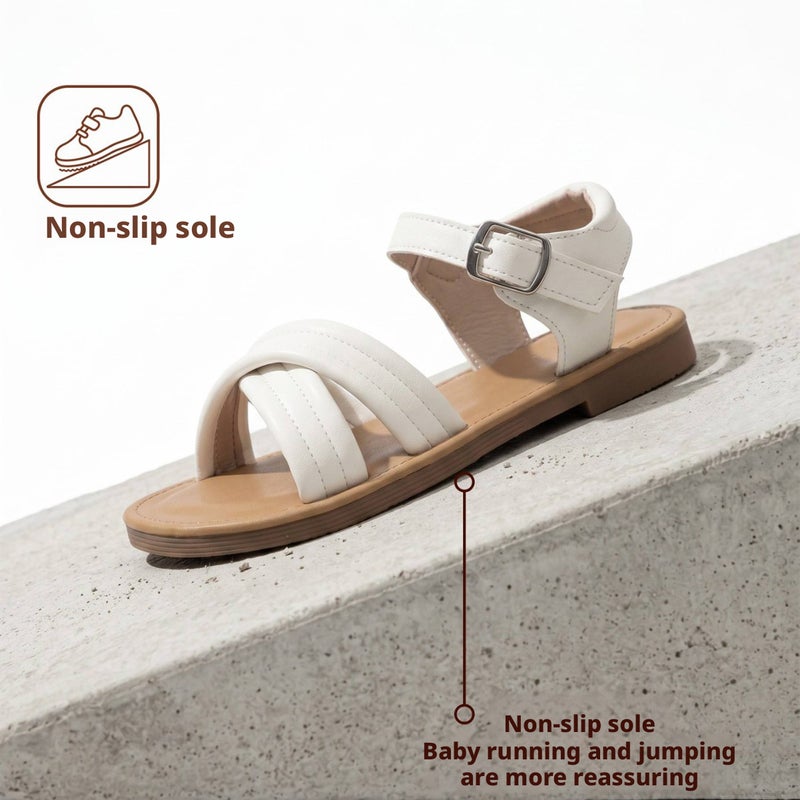 Girls Casual Sandals White PU Floral - Image 4