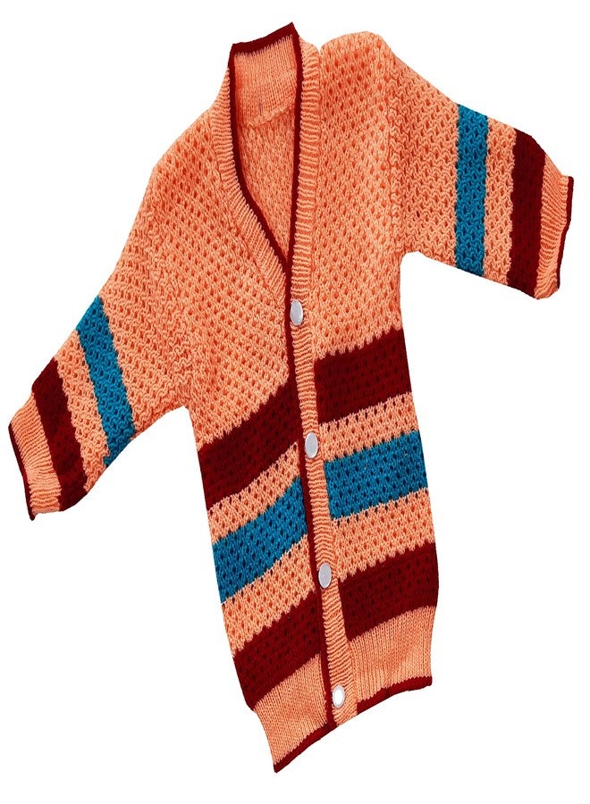 little PANDA Unisex Baby Sweater Woollen Knitted Full Sleeves Sweater with Cap and Booties Set Woolen Sweater Baby Boys and Baby Girls (6-9 Months, Peach) - Image 4
