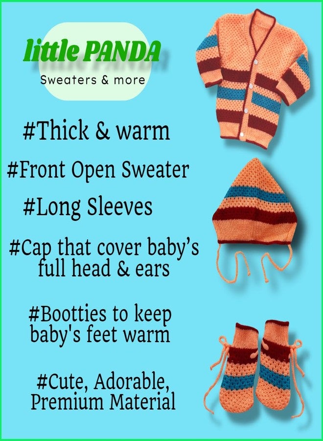 little PANDA Unisex Baby Sweater Woollen Knitted Full Sleeves Sweater with Cap and Booties Set Woolen Sweater Baby Boys and Baby Girls (6-9 Months, Peach) - Image 2