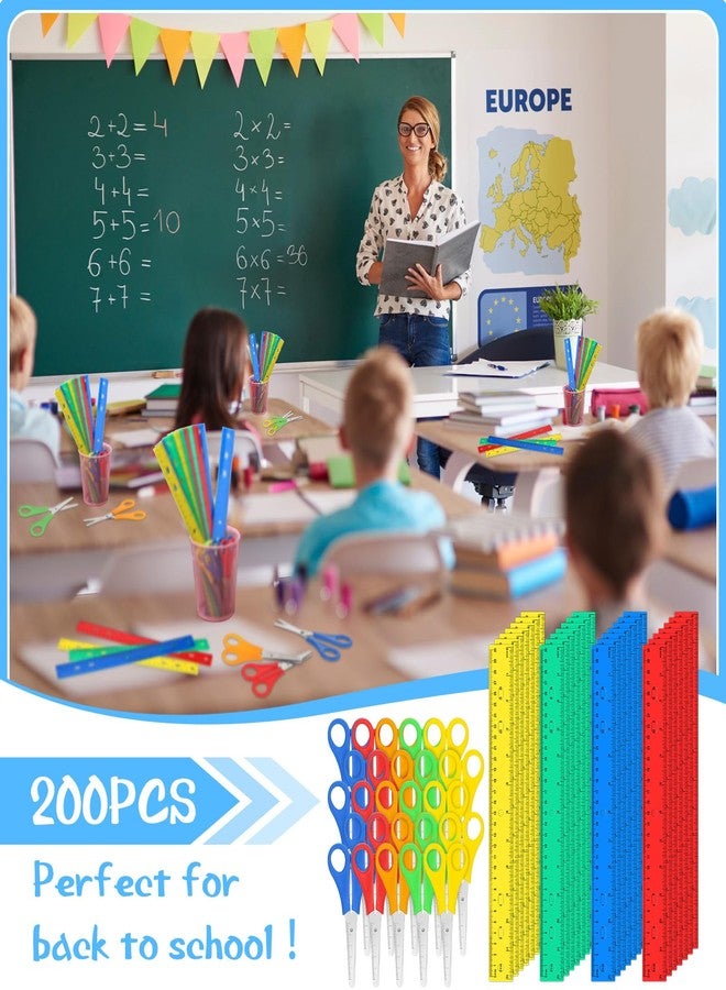 PerKoop 200 Pcs School Supplies with 100 Pcs Safety Blunt Tip Student Scissors 100 Pcs 12 Inch Plastic Rulers Back to School Supply Kit for Operation Christmas Charity Donation Supplies (Bright Color) - Image 5