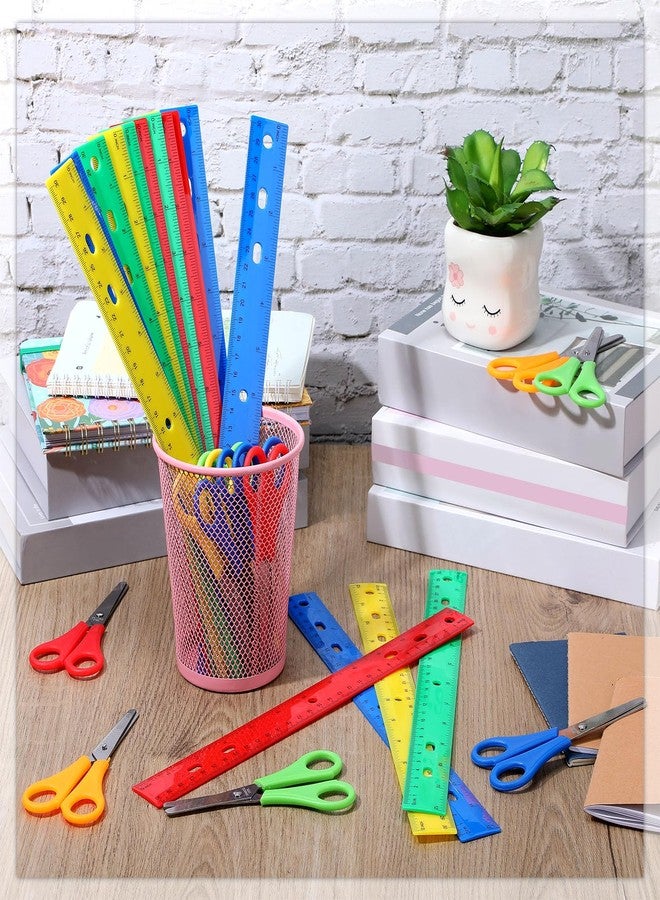 PerKoop 200 Pcs School Supplies with 100 Pcs Safety Blunt Tip Student Scissors 100 Pcs 12 Inch Plastic Rulers Back to School Supply Kit for Operation Christmas Charity Donation Supplies (Bright Color) - Image 4