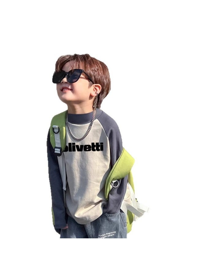 Boys' Long-sleeve T-shirt With De Rong Fabric, Spring And Autumn Style, Base Layer Top For Toddlers, Kids, And Teens, Versatile Letter Print Color-blocked Top - Image 5