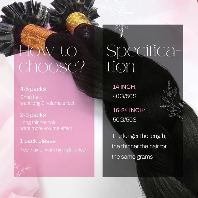 Moresoo K Tip Hair Extensions Real Human Hair Black U Tip Hair Extensions Human Hair Natural Black K Tip Extensions 50G/50S 20 Inch - Image 3