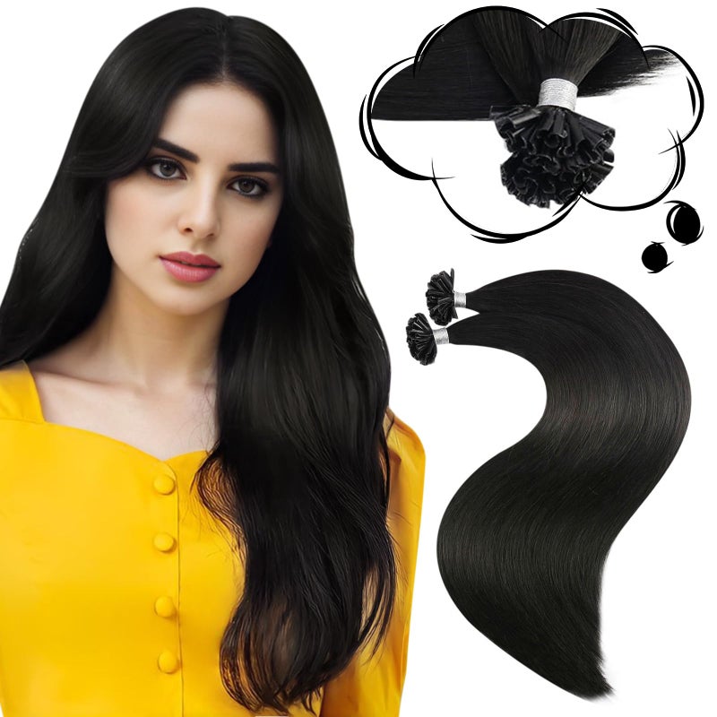 Moresoo K Tip Hair Extensions Real Human Hair Black U Tip Hair Extensions Human Hair Natural Black K Tip Extensions 50G/50S 20 Inch - Image 1