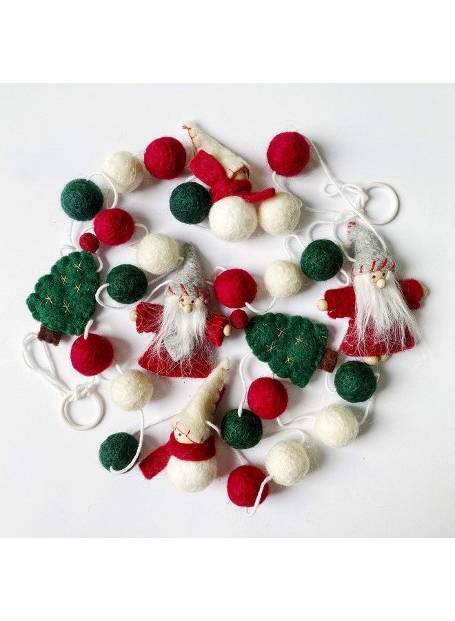 pinkblume pinkblume Wool Felt Christmas Garland Wool Felt Snowman Xmas Tree Santa Claus Banner Pom Pom Garland Bunting Christmas Decortations Clearance for Home Fireplace Windows Indoor Outdoor Christmas Decor - Image 2