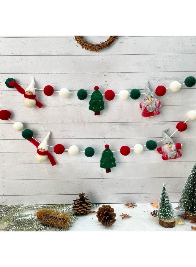 pinkblume pinkblume Wool Felt Christmas Garland Wool Felt Snowman Xmas Tree Santa Claus Banner Pom Pom Garland Bunting Christmas Decortations Clearance for Home Fireplace Windows Indoor Outdoor Christmas Decor - Image 1
