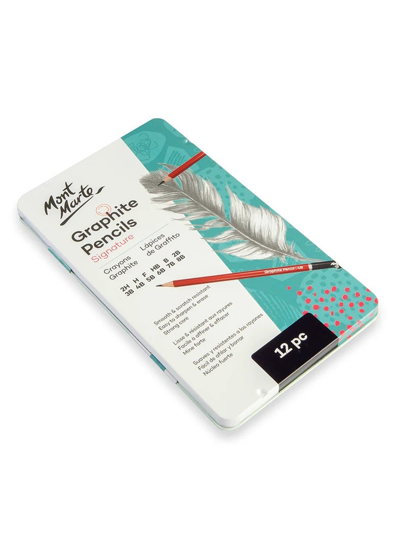 Mont Marte 12-Piece Signature Graphite Sketch Pencils In Metal Tin Box Ideal for Sketching and Detailed Drawings  - Image 4