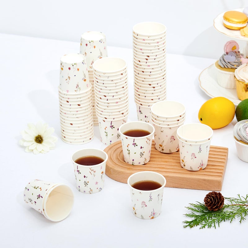 Crisky 100 Pack Paper Bathroom Cups 3oz Disposable, Elegant Design Floral Small Mouthwash Cups, Hot/Cold Beverage Coffee, Dessert for Birthday Parties, Home-use, Picnics, Ceremonies Any Events - Image 4