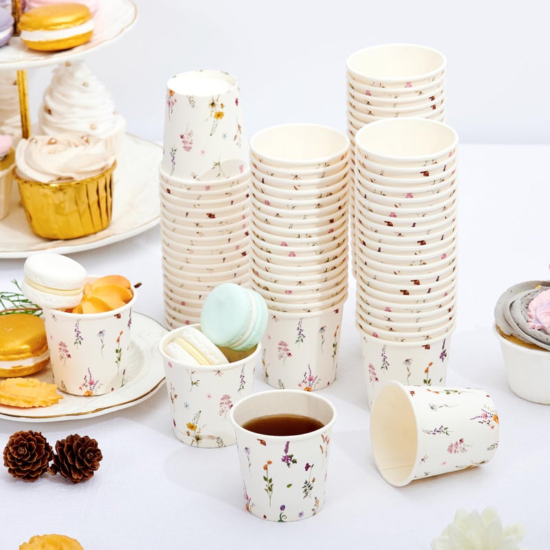 Crisky 100 Pack Paper Bathroom Cups 3oz Disposable, Elegant Design Floral Small Mouthwash Cups, Hot/Cold Beverage Coffee, Dessert for Birthday Parties, Home-use, Picnics, Ceremonies Any Events - Image 5