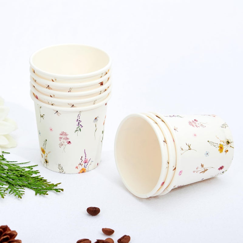 Crisky 100 Pack Paper Bathroom Cups 3oz Disposable, Elegant Design Floral Small Mouthwash Cups, Hot/Cold Beverage Coffee, Dessert for Birthday Parties, Home-use, Picnics, Ceremonies Any Events - Image 3