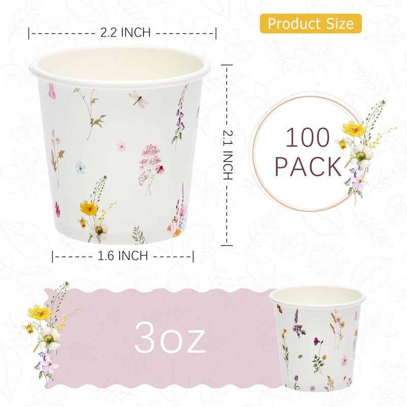 Crisky 100 Pack Paper Bathroom Cups 3oz Disposable, Elegant Design Floral Small Mouthwash Cups, Hot/Cold Beverage Coffee, Dessert for Birthday Parties, Home-use, Picnics, Ceremonies Any Events - Image 2
