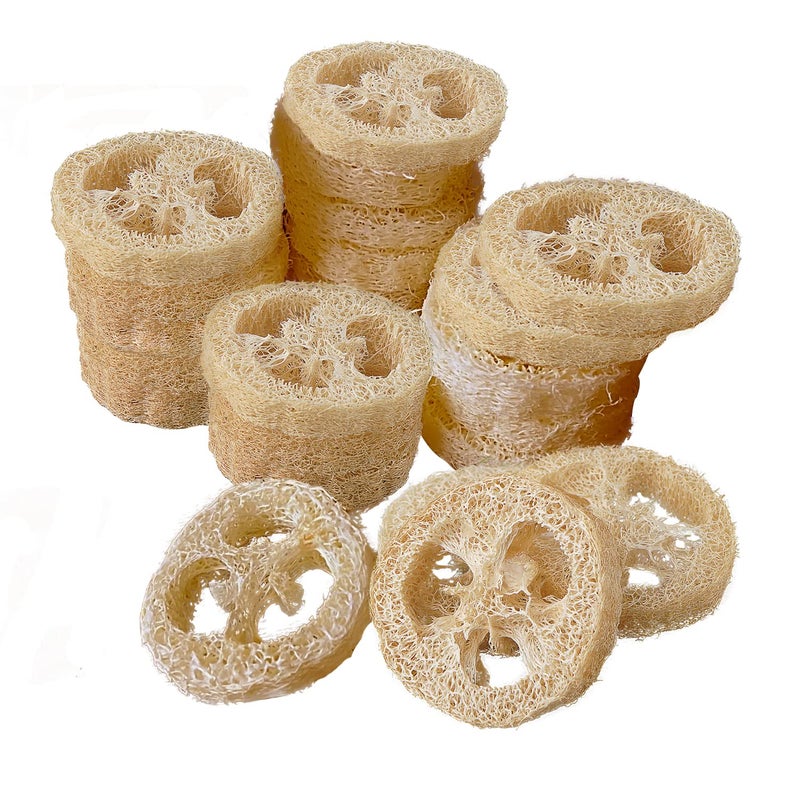 FRTIM Natural Loofah Sponge for Soap Making, 20 Pack Organic Loofahs Slices Cuts Set, Loofa Exfoliating Body Scrubber, Shower Sponge Luffas for Women and Men - Image 1