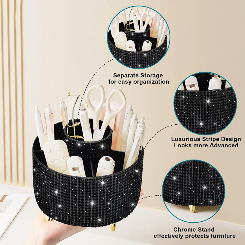 Diesisa Bling Diamond 360Â° Makeup Brush Holder Organizer, Rotating Makeup Brush Organizer,5 Slot Make up Brushes Cup for Cosmetics, Vanity Desktop Organizer, Gift for Women Teen Girls- Diamond Black - Image 4