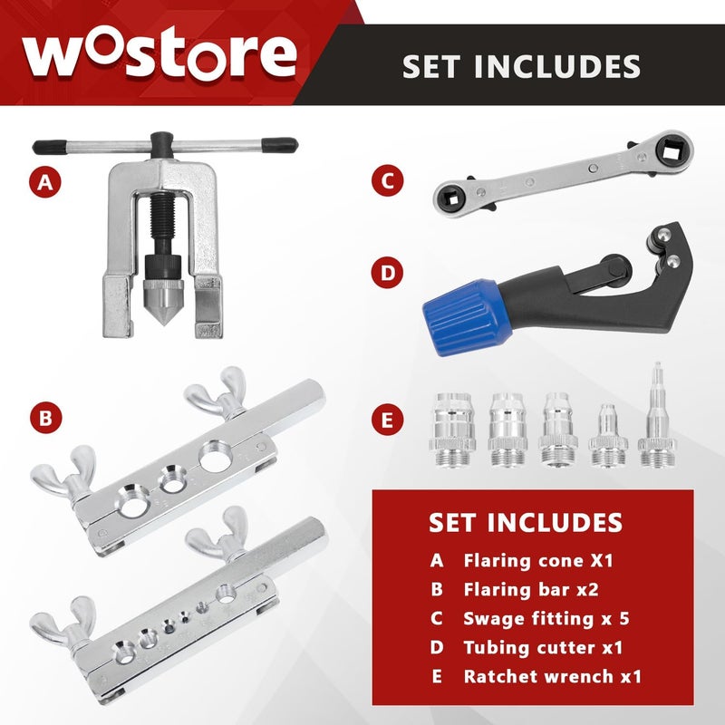 Wostore Flaring Swage Tool Kit for Copper Plastic Aluminum Pipe With Tubing Cutter & Ratchet Wrench - Image 2