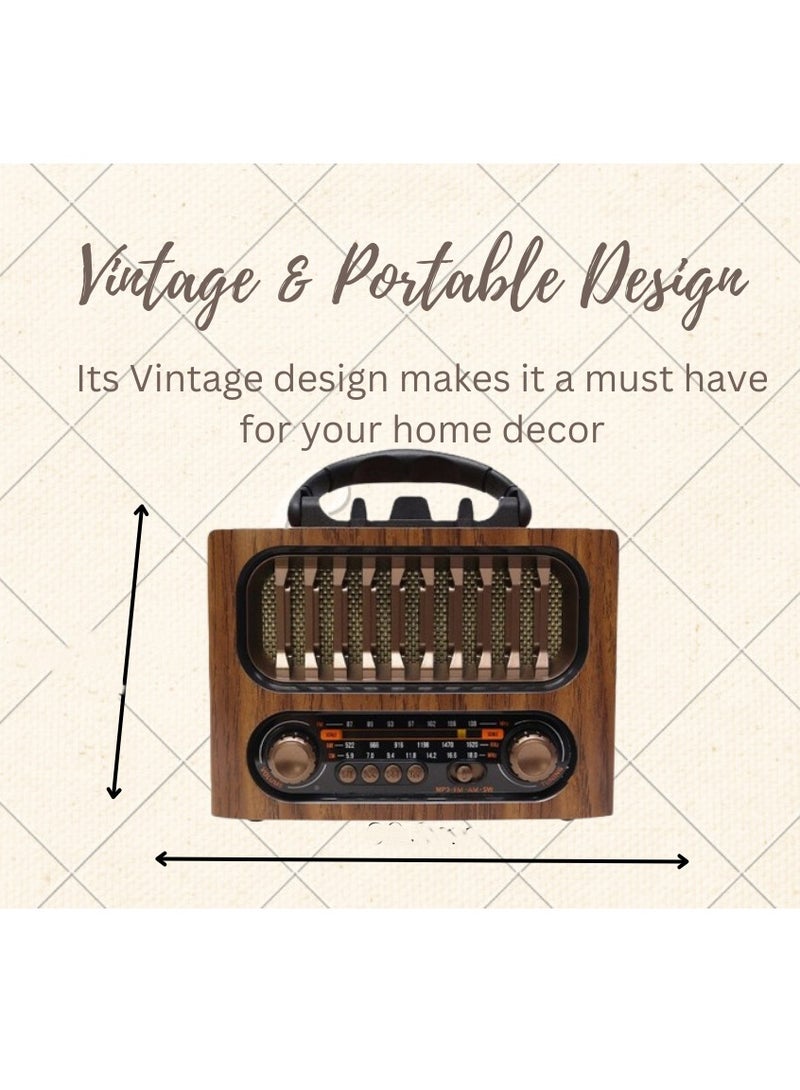 Portable Vintage Decor Radio Retro Bluetooth Speaker FM/AM/SW Old Fashion Classic Style Adjustable Antenna Rechargeable Battery Powered for Outdoor Picnic Beach Camping Supports TF Card USB  - Image 2