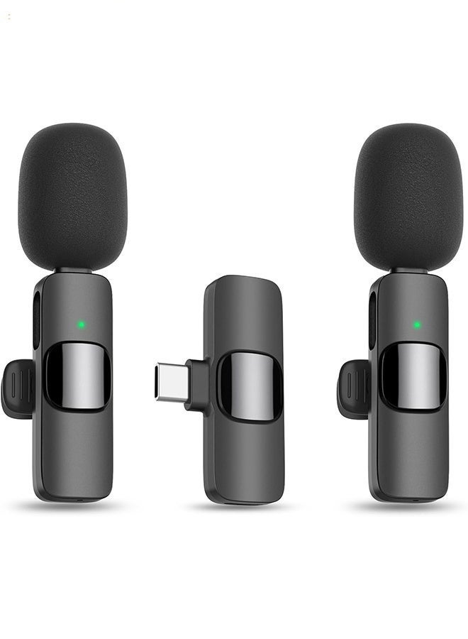 Wireless Lavalier Microphone For Type-C Phones - Plug And Play Wireless Microphone For Usb-C Android Phones And Iphones Video Recording - Interviews - Vlog - Auto Sync And Noise Reduction - 2.4 Ghz - Black