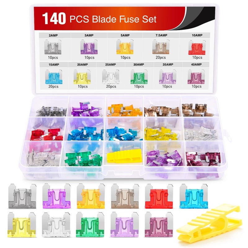 Nilight - 50014R 140pcs Low Profile Mini Blade Fuse Assortment, 2A 3A 5A 7.5A 10A 15A 20A 25A 30A 35A 40A Mini Blade Fuses for Car Boat Truck SUV Automotive - Image 1